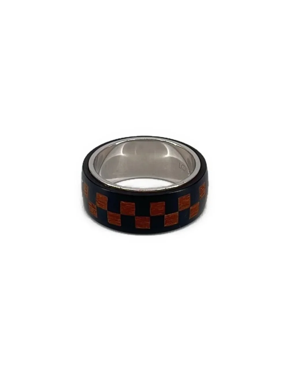 Louis Vuitton Silver Damier Wood Ring 64 Brown